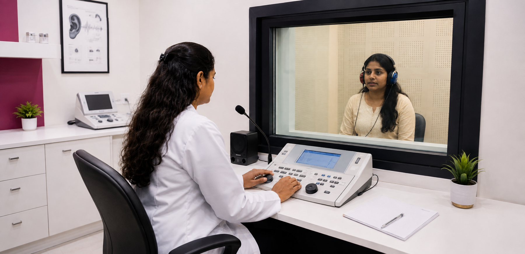 Audiologist performing Speech Audiometry and word recognition testing